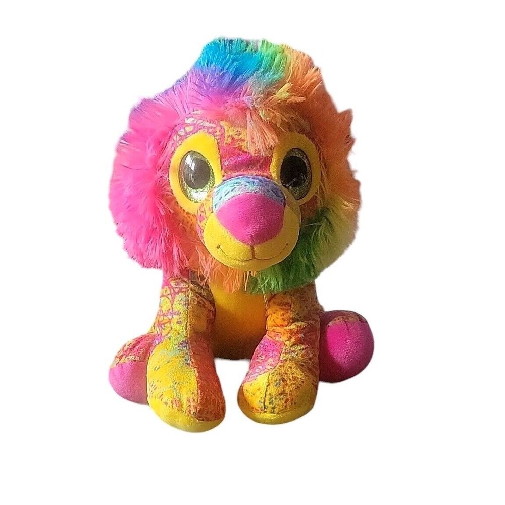 Fiesta Lion Plush Rainbow Colorful Glitter Eyes Stuffed Animal Sz 10.5”